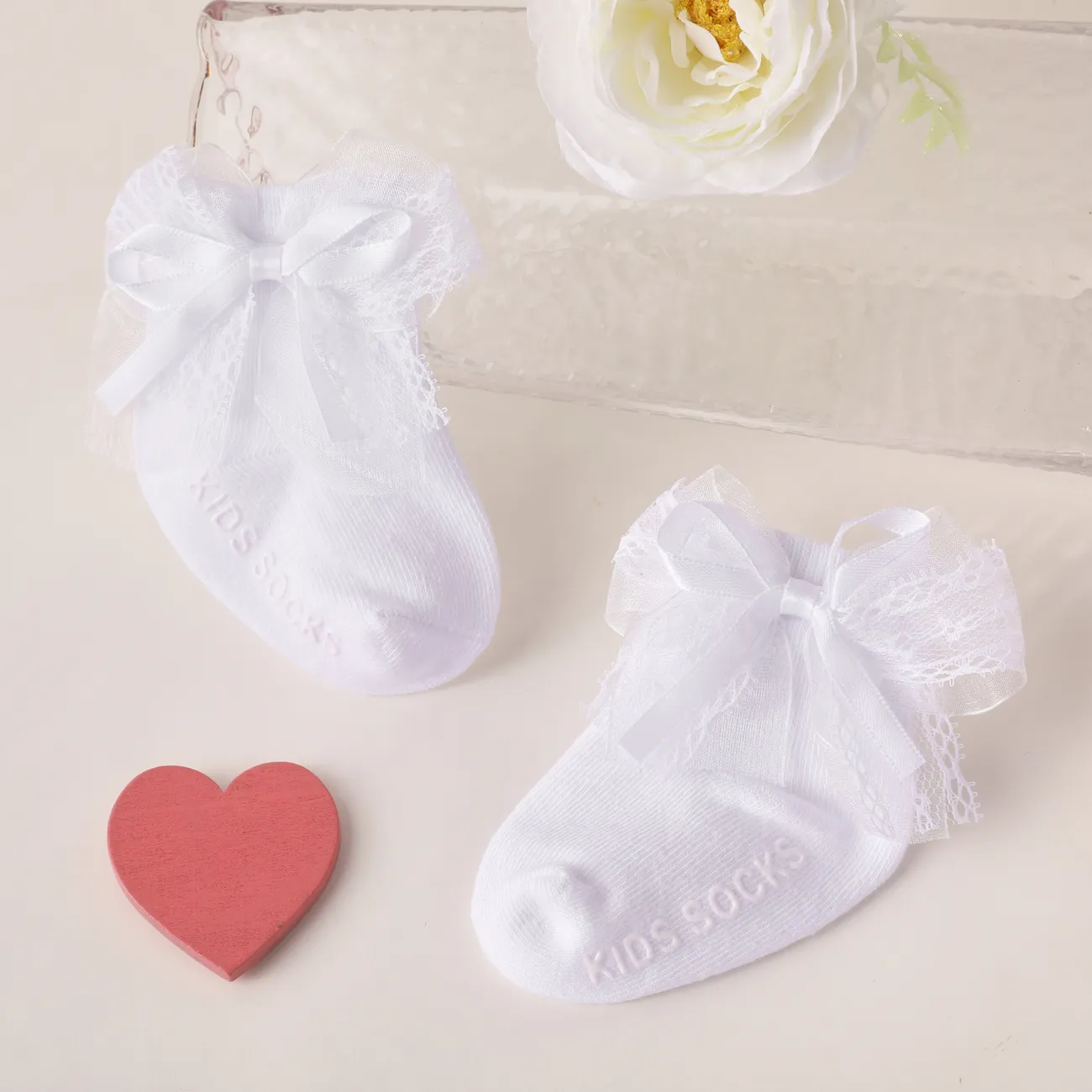 Baby Girl Sweet Lace Butterfly Bow Anti-Slip Socks White big image 1