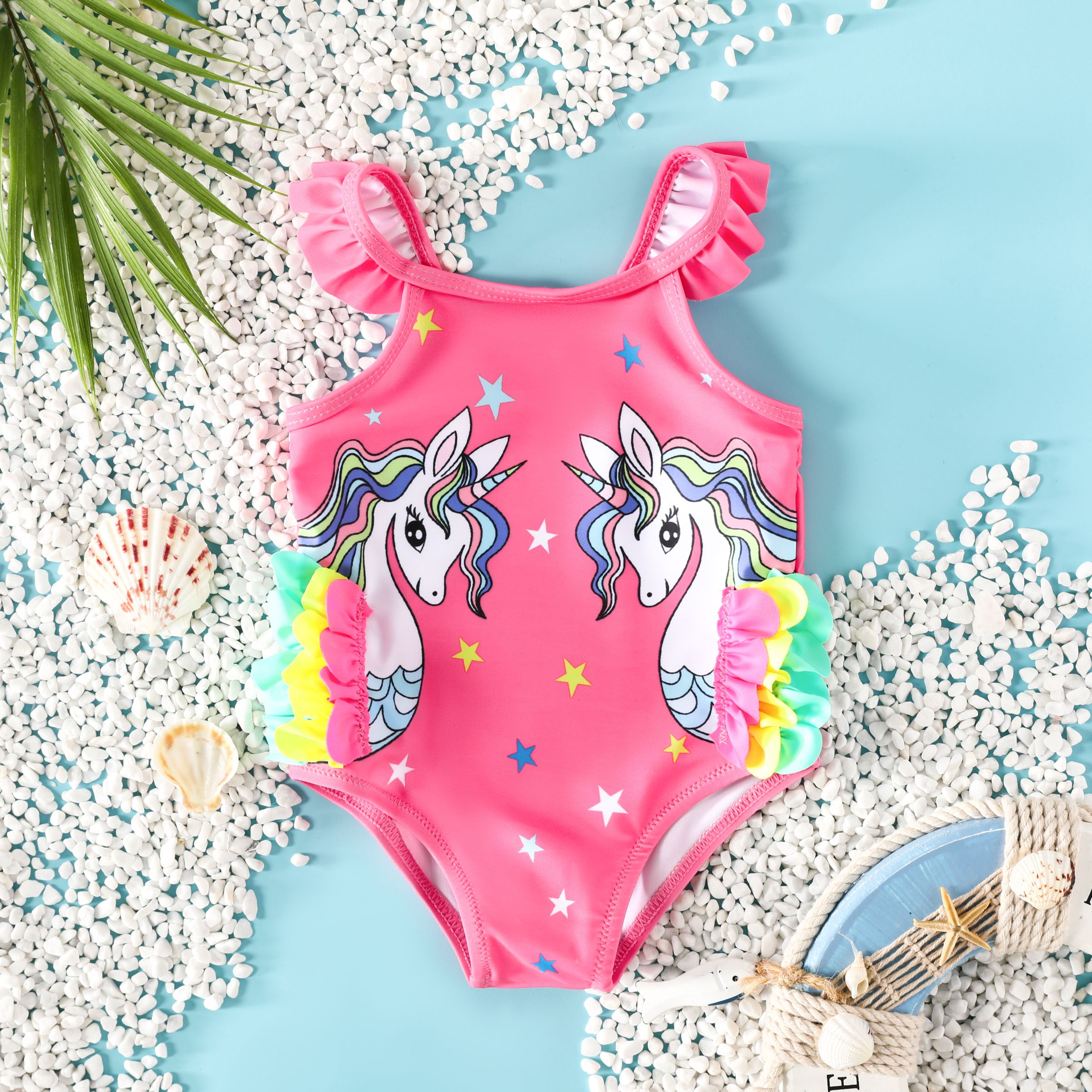 超觸覺 3D 動物列印女嬰的獨角獸泳裝套裝