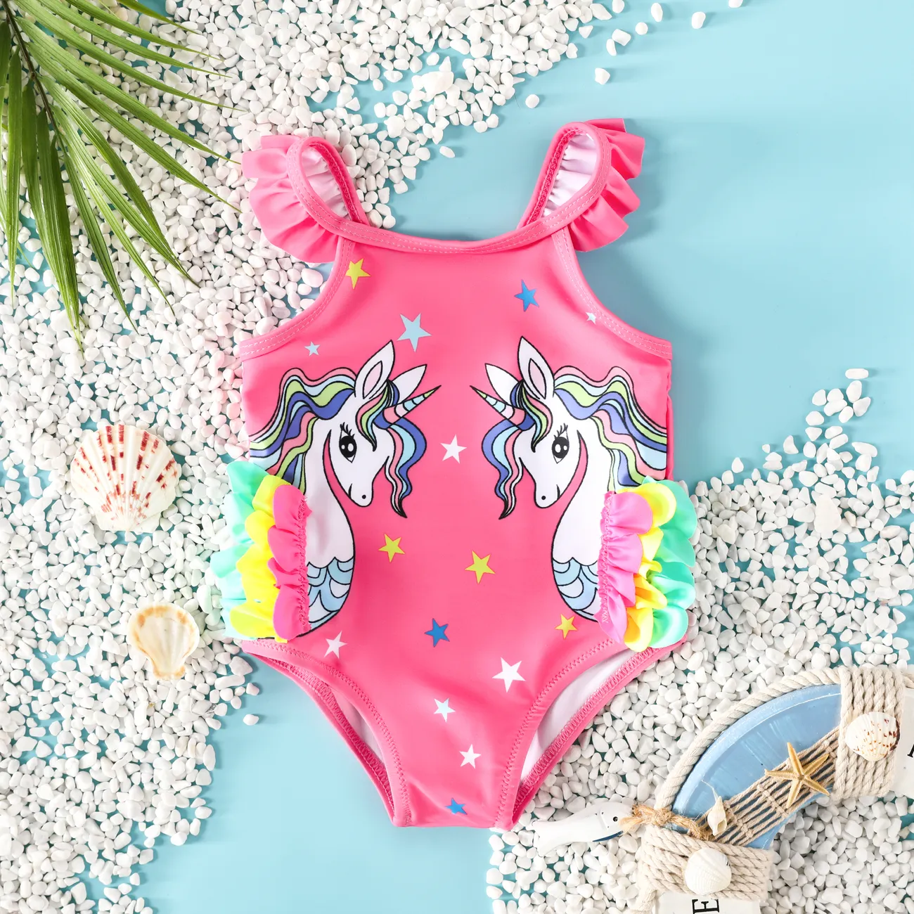 Hyper-Tactile 3D Animal Print Baby Girl's Unicorn Swimwear Suit Pink big image 1