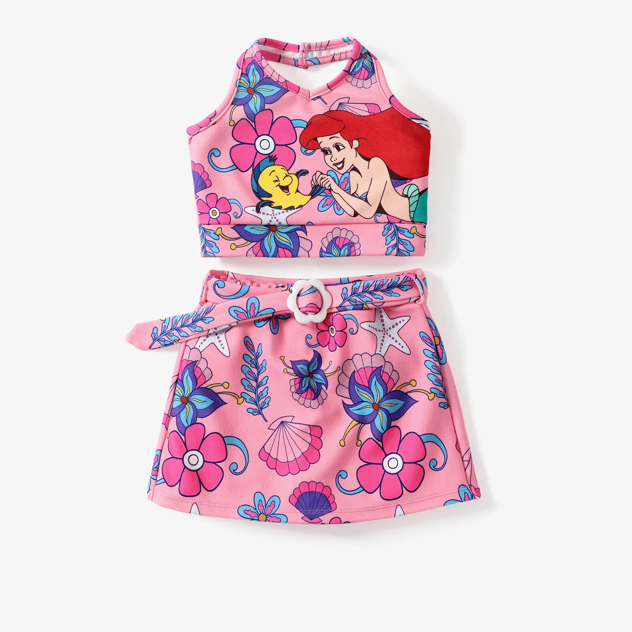 Disney Princess Toddler Girls Ariel/Moana 2pcs Character Print Halter Top with Floral Skirt Sets Pink big image 1