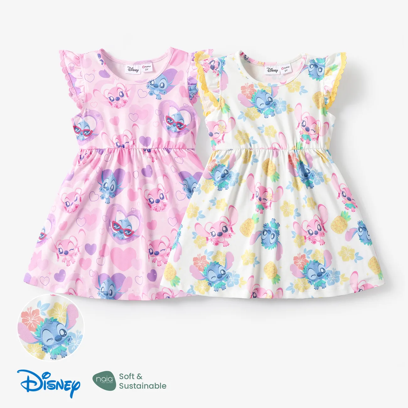Disney Stitch Toddler Girls 1pc Naia™ Character All-over Print Ruffle-sleeve Dress Pink big image 1