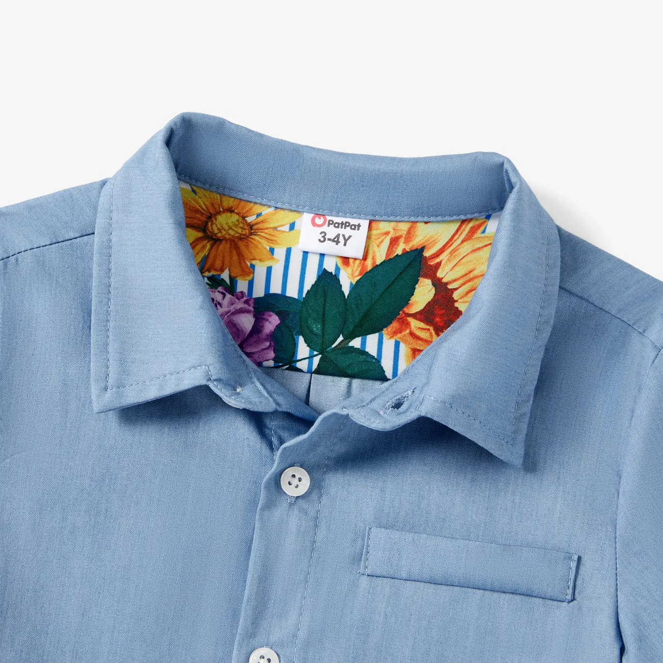 Family Matching Sets Denim Blue Short-Sleeve Shirt and Floral Print Shirred Top Strap Dress  DENIMBLUE big image 1
