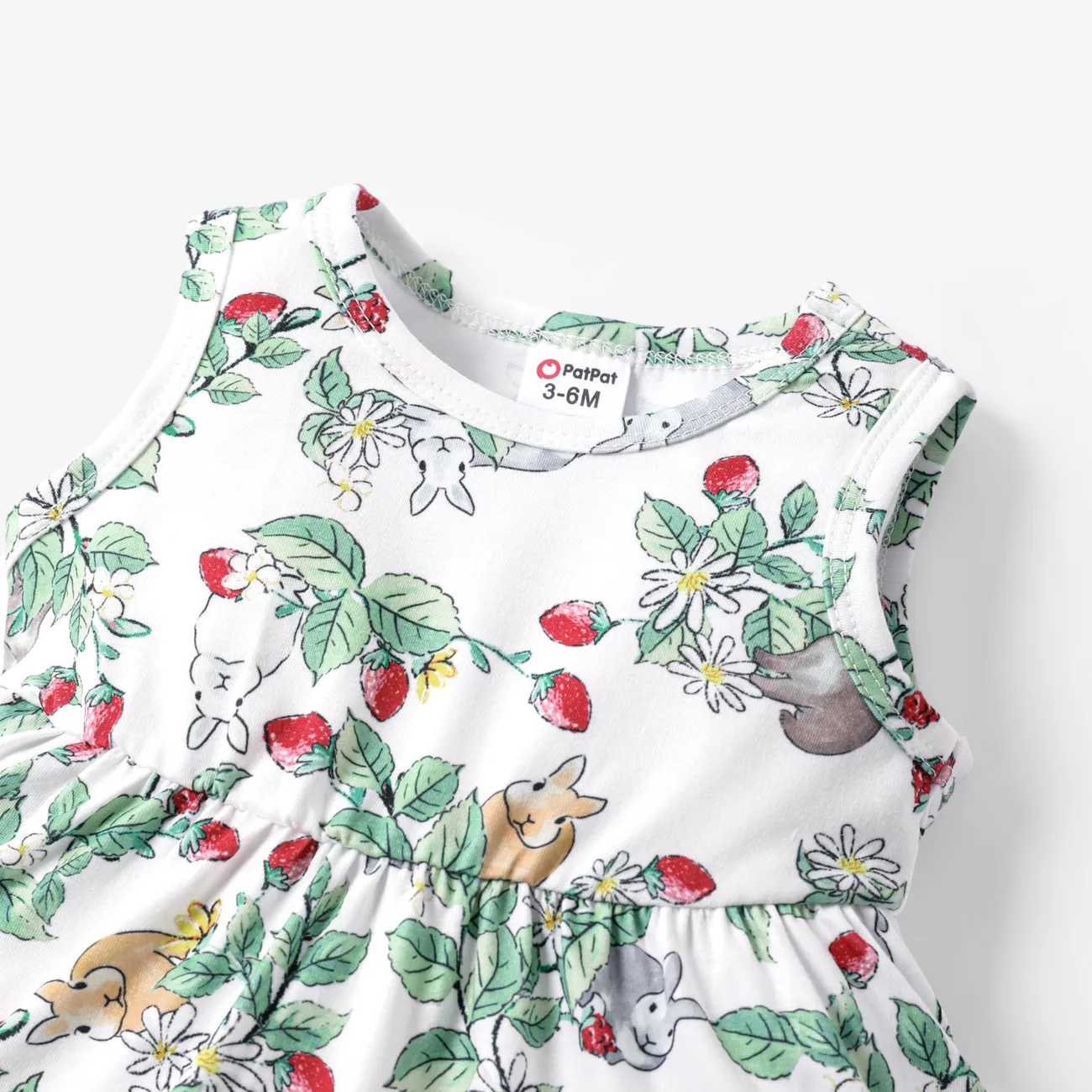 Baby Girl Rabbit＆Floral Print Ruffled Dress with Headband Multicolour-1 big image 1