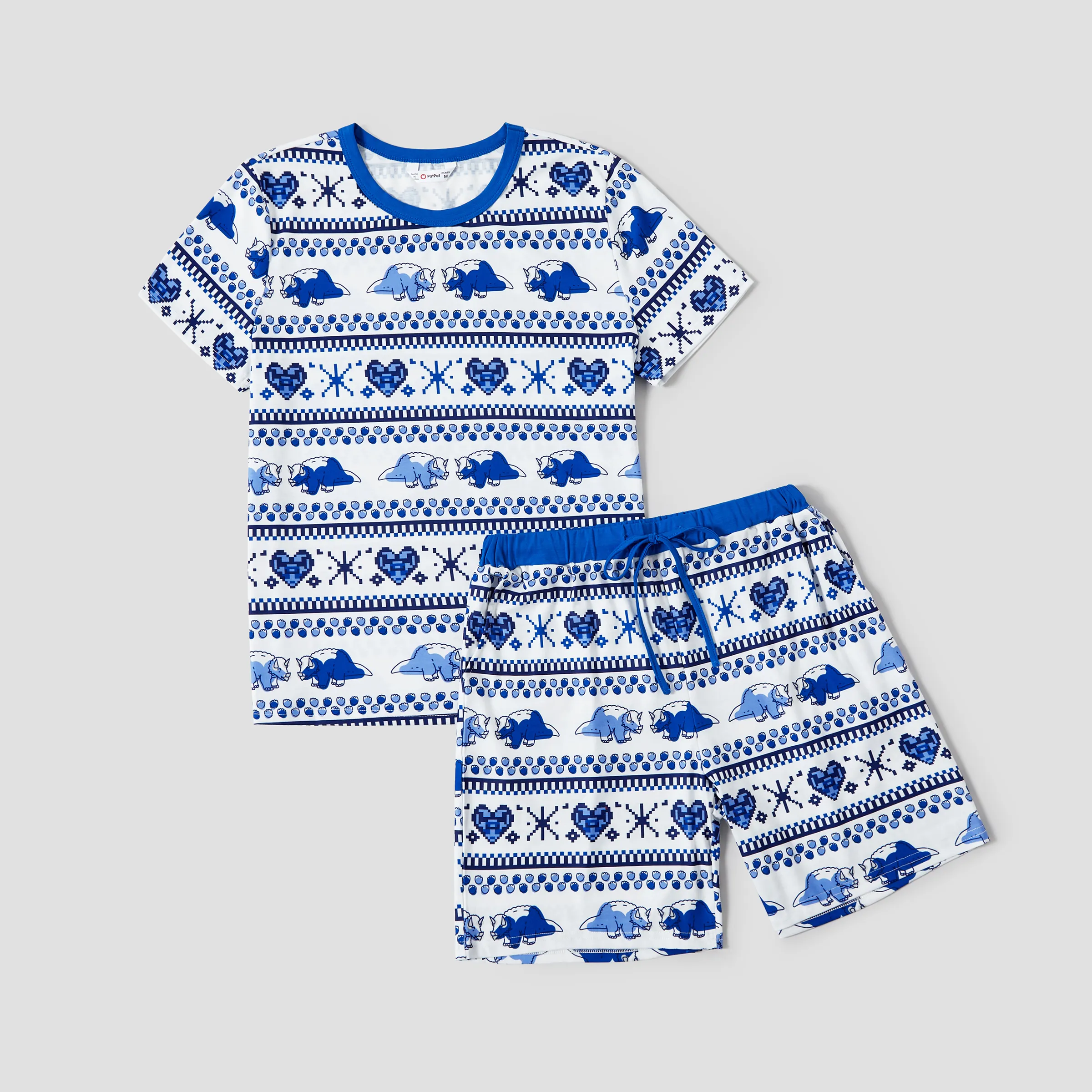 

Family Matching Dinosaur Fair Isle Printed Pockets Drawstring Pajamas Sets (Flame Resistant)
