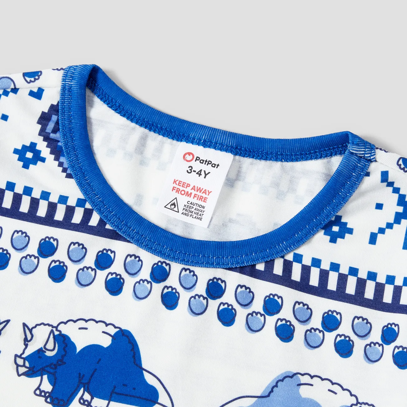 Family Matching Dinosaur Fair Isle Printed Pockets Drawstring Pajamas Sets (Flame Resistant)  Blue big image 1