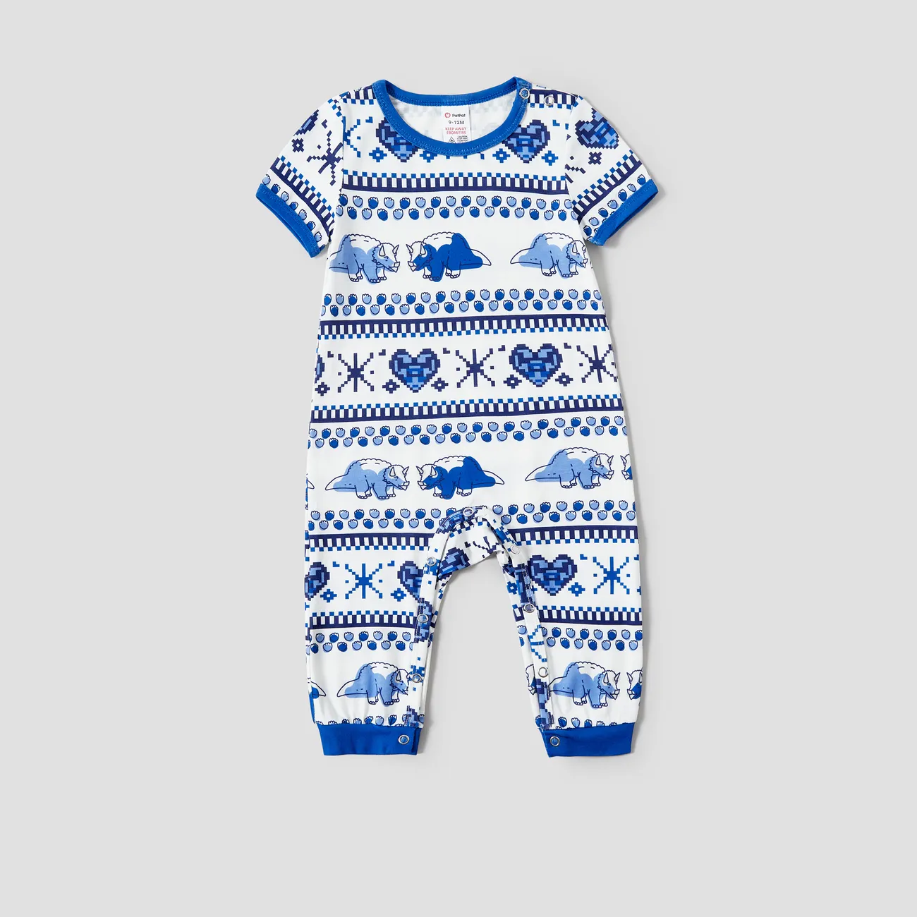 Family Matching Dinosaur Fair Isle Printed Pockets Drawstring Pajamas Sets (Flame Resistant)  Blue big image 1