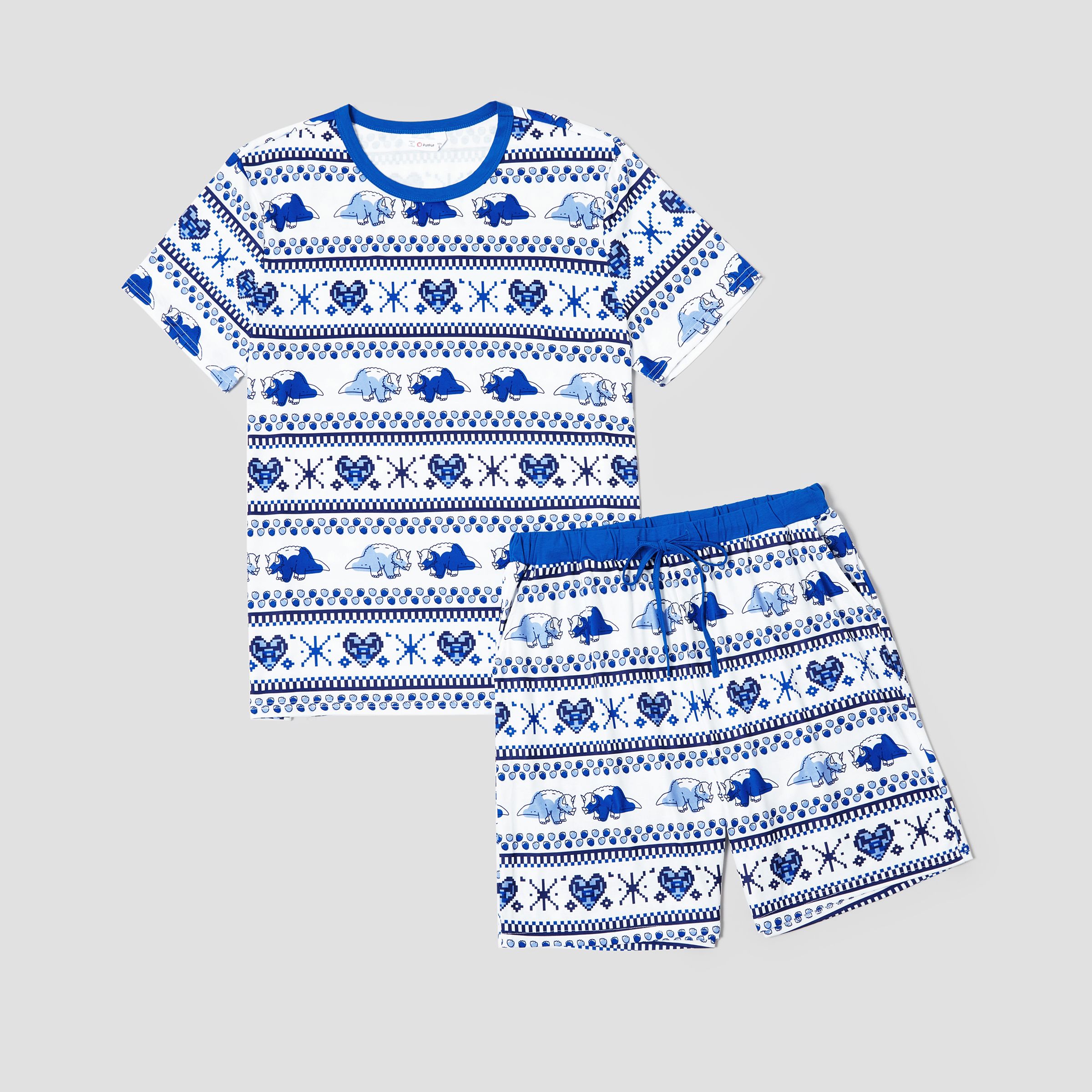 Family Matching Dinosaur Fair Isle Printed Pockets Drawstring Pajamas Sets (Flame Resistant)
