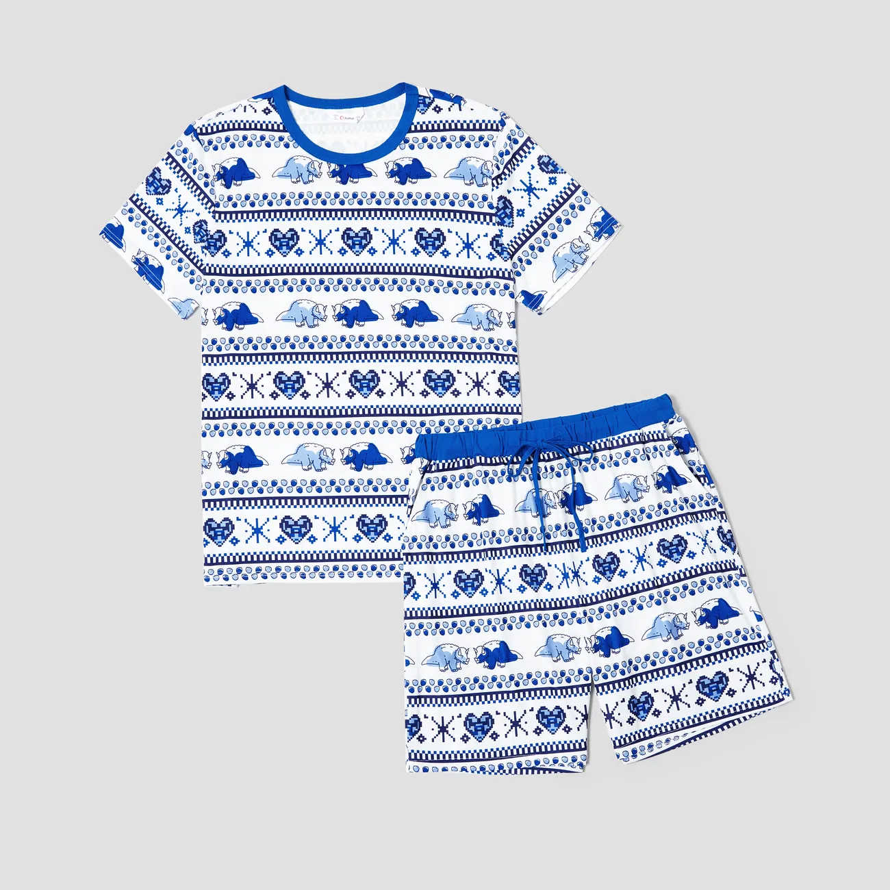 Familien-Looks Dinosaurier Kurzärmelig Familien-Outfits Pyjamas (Flame Resistant) blau big image 1