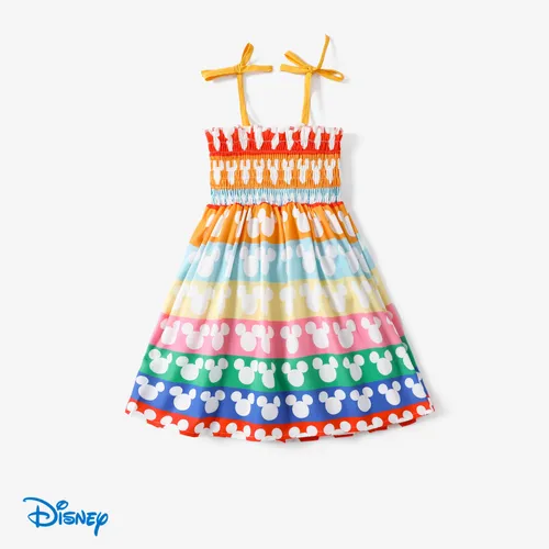 Disney Mickey e Amigos Crianças / Crianças Meninas 1pc Personagem Arco-íris listrado Estampa Alça Vestido sem mangas