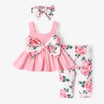 Baby Girl 3pcs Bowknot Cami Top and Floral Pattern Leggings with Headband Set Pink