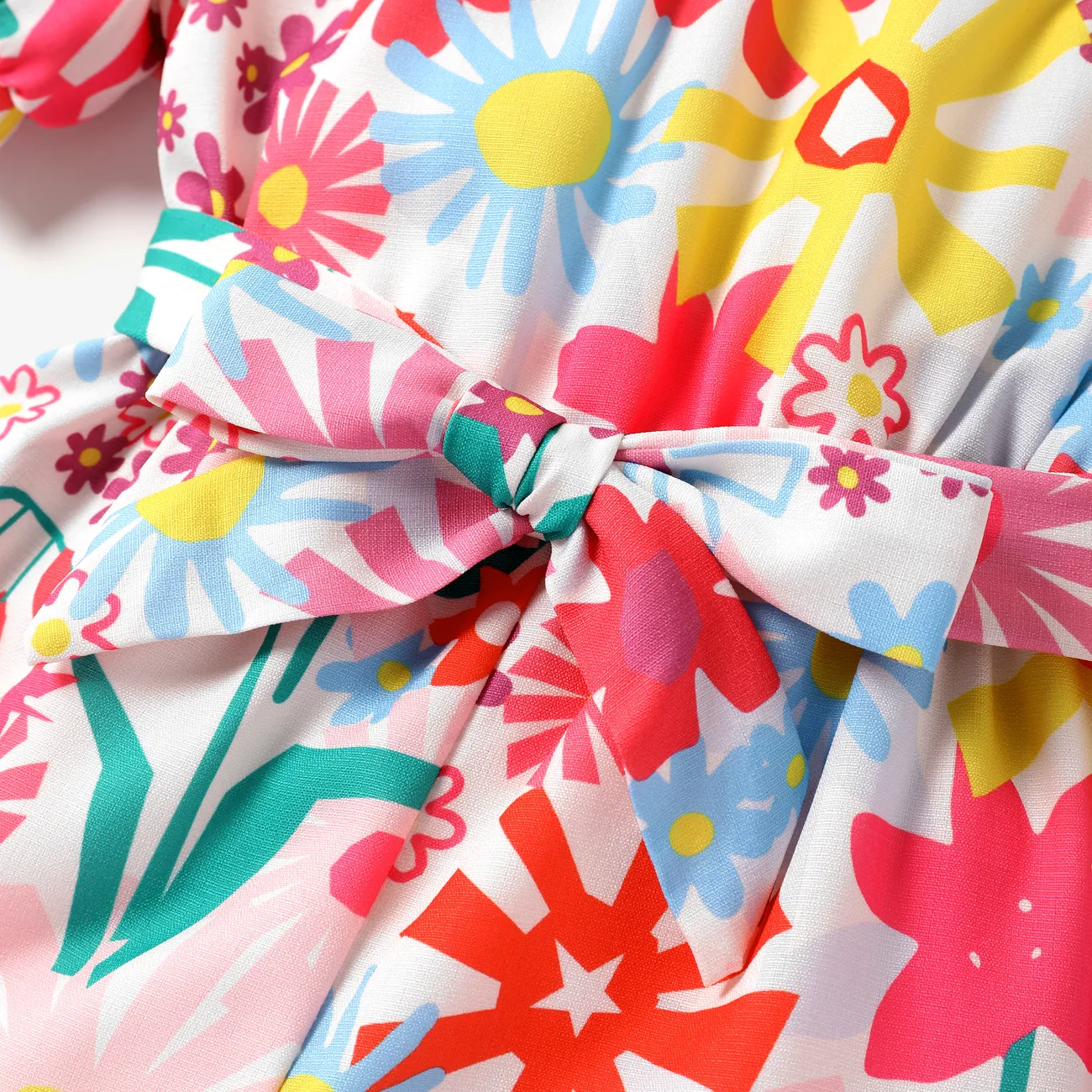 Toddler Girl Floral Print One Shoulder Sleeve Jumpsuit wiht Belt Multi-color big image 1