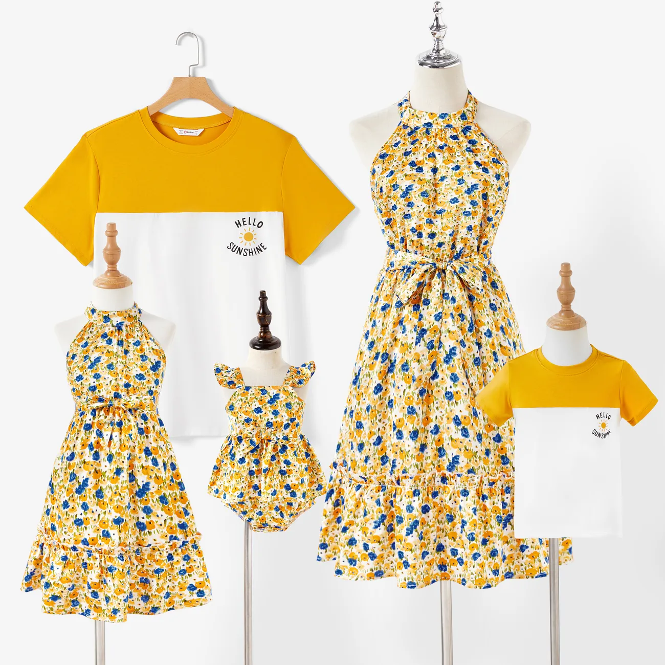 Familien-Looks Zerbrochene Blume Ärmellos Familien-Outfits Sets gelb big image 1