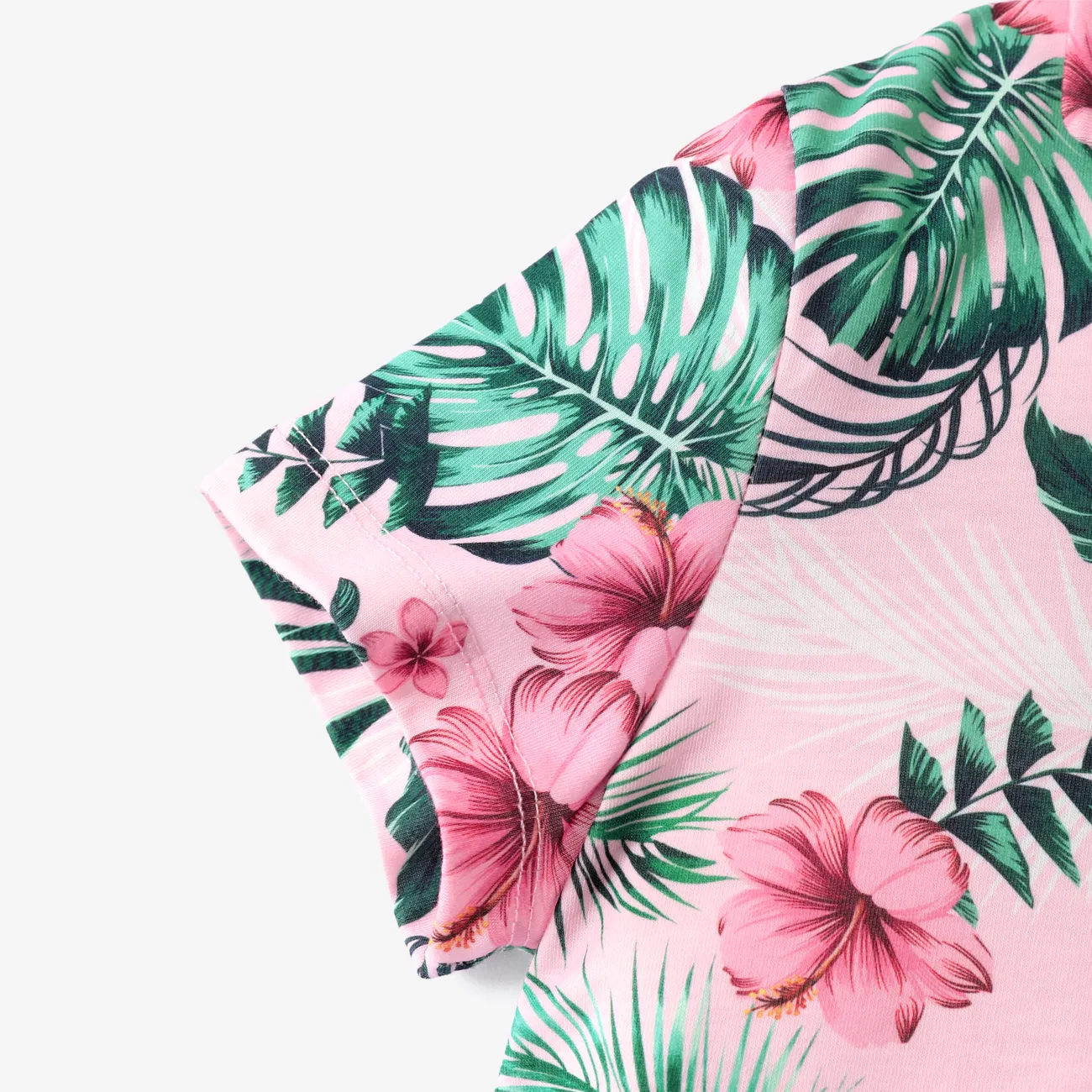 Kid Boy 2pcs Tropical Plants Print Pajama Shirt and Shorts Set Pink big image 1