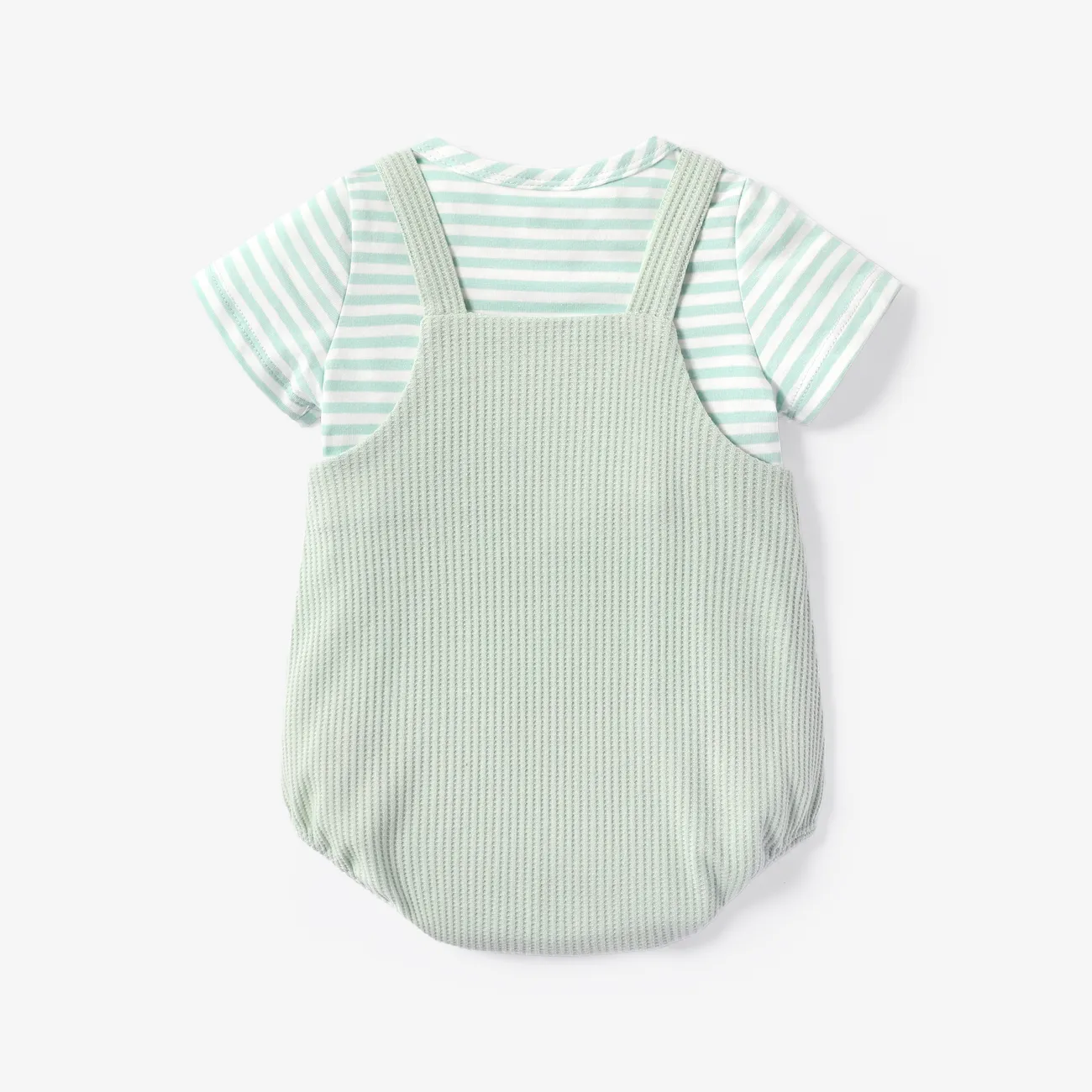 Baby Boy/Girl 2pcs Striped Tee and Solid Overalls Set Mint Green big image 1