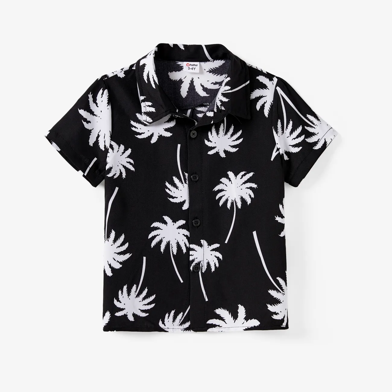 Family Matching Sets Black Coconut Tree Pattern Beach Shirt and Belted Strap Midi Dress  Black big image 1