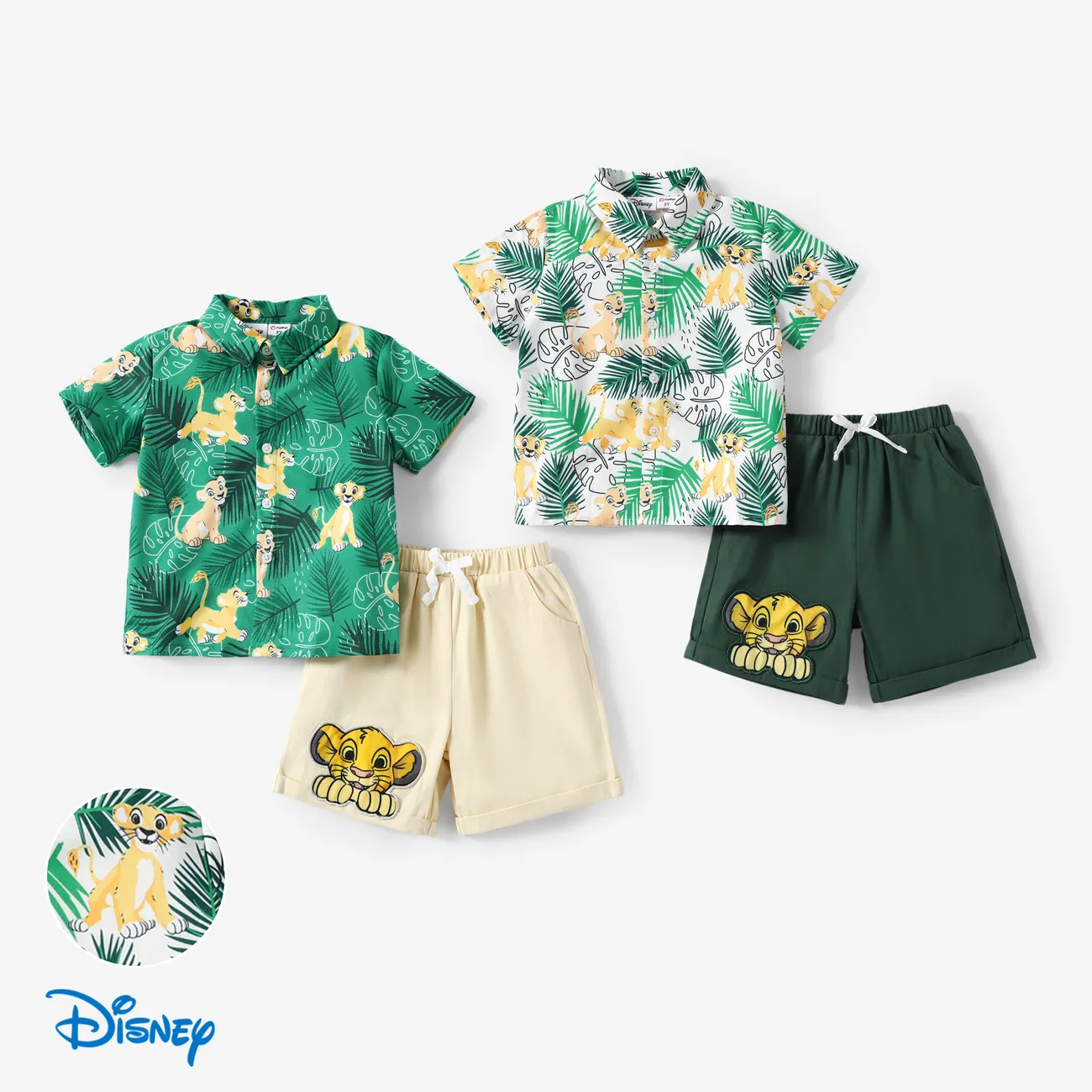Disney Rei Leão 2 unidades Criança Menino Infantil Folha de palmeira conjuntos de camisa ciano big image 1