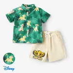 Disney Lion King Toddler Boys Simba 2pcs Tropical Plant Print Cotton Tee with Patch Embroidered Shorts Set Green