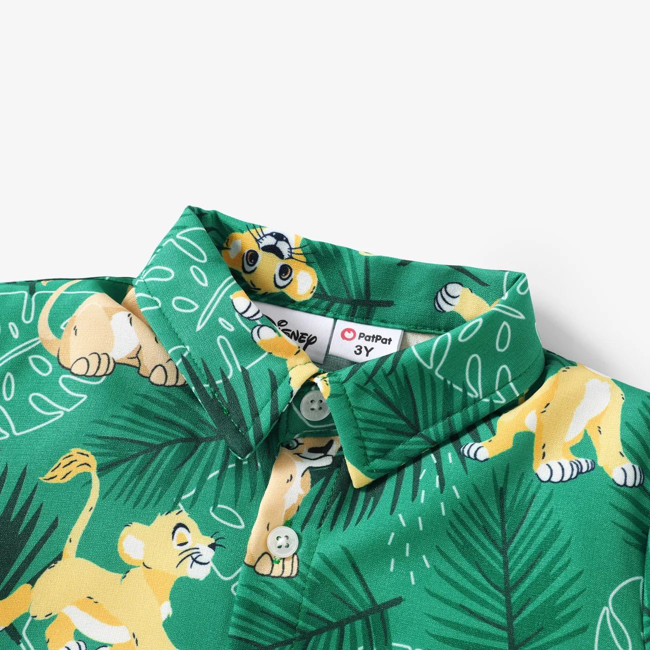 Disney Lion King Toddler Boys Simba 2pcs Tropical Plant Print Cotton Tee with Patch Embroidered Shorts Set Green big image 1
