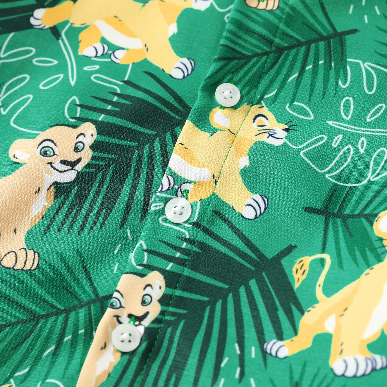 Disney Lion King Toddler Boys Simba 2pcs Tropical Plant Print Cotton Tee with Patch Embroidered Shorts Set Green big image 1
