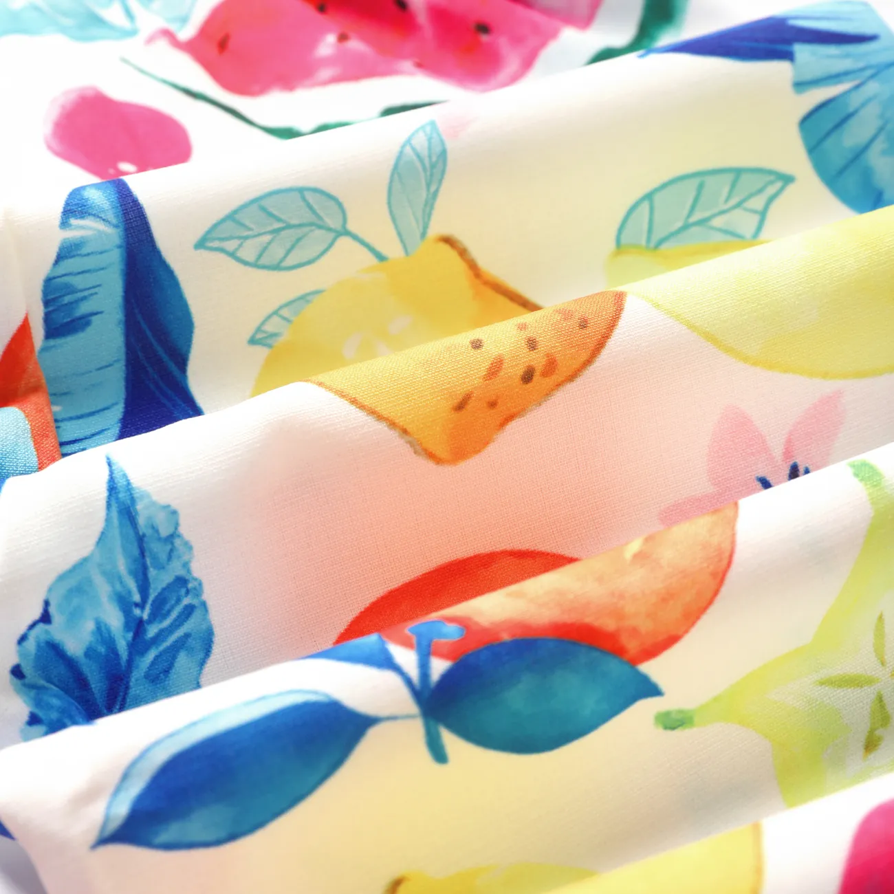 Toddler Girl Fruit Pattern Flutter-sleeve Smocked Jumpsuit with Headband Multi-color big image 1