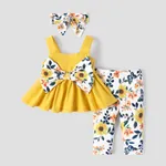 Baby Girl 3pcs Bowknot Cami Top and Floral Pattern Leggings with Headband Set Yellow