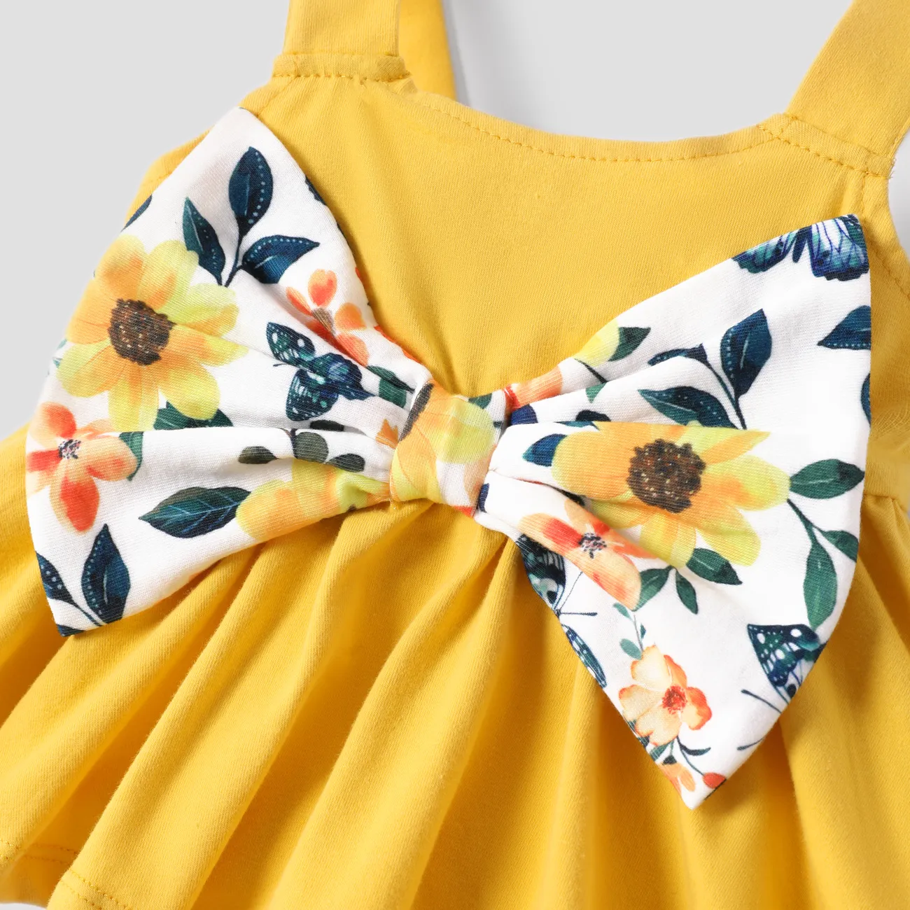 Baby Girl 3pcs Bowknot Cami Top and Floral Pattern Leggings with Headband Set Yellow big image 1