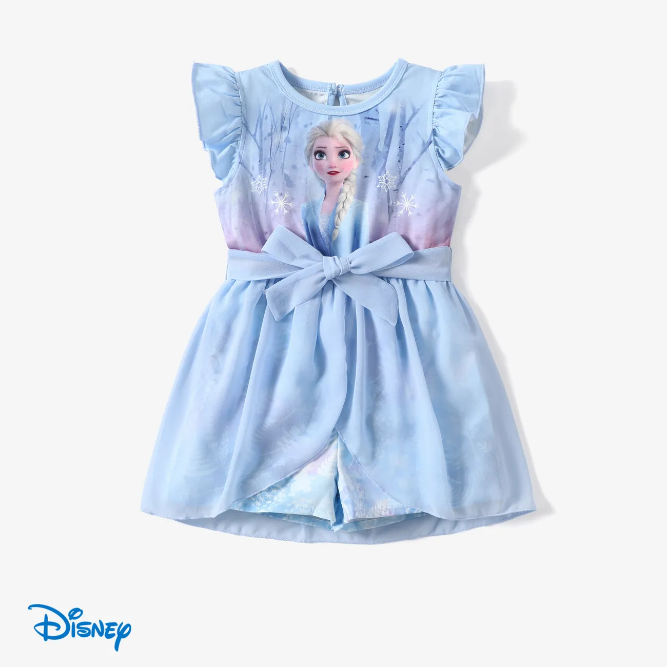 Disney Frozen Toddler Girls Elsa 1pc Naia™ Personaje Estampado Pajarita Cintura Mangas con volantes Mameluco Azul big image 1