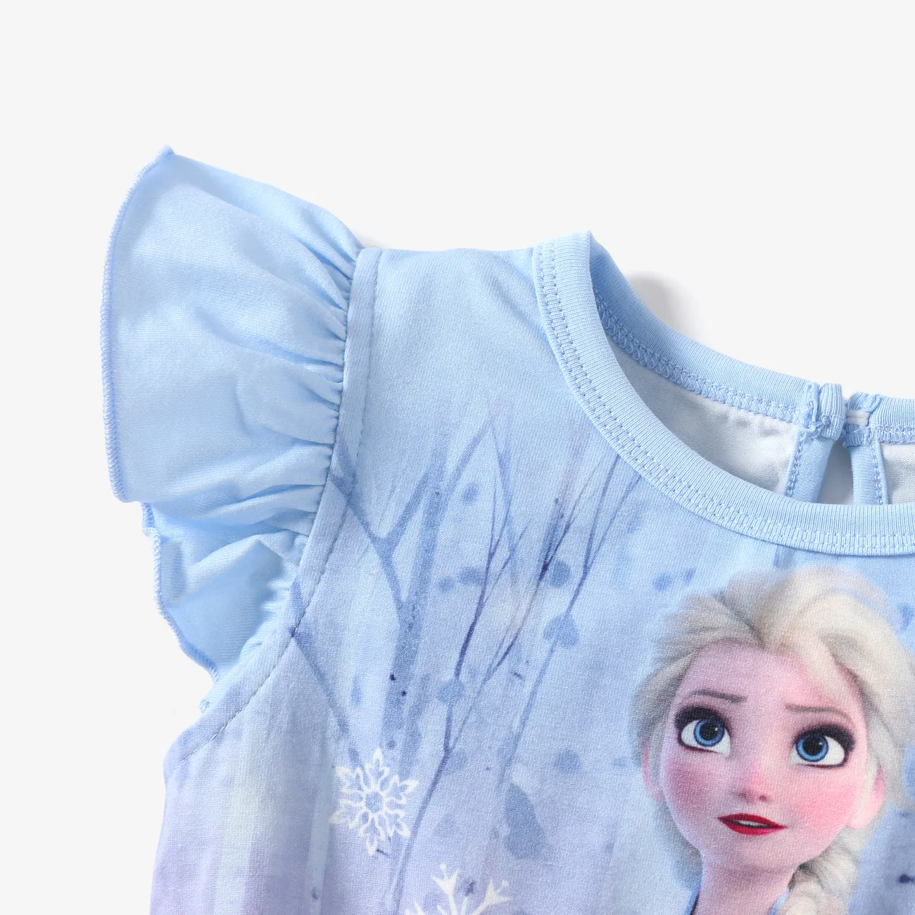 Disney Frozen Toddler Girls Elsa 1pc Naia™ Character Print Bow-tie Waist Ruffled-sleeve Romper Blue big image 1