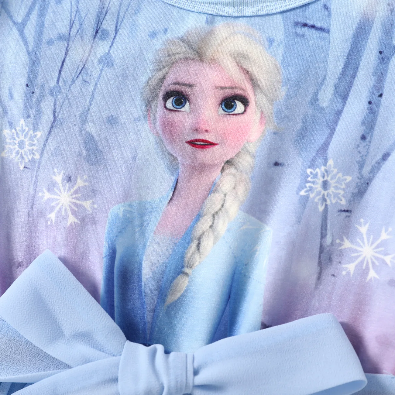 迪士尼冰雪奇緣幼兒女孩 Elsa 1 件套 Naia™ 角色印花蝴蝶結腰部荷葉邊袖連體褲 藍色 big image 1