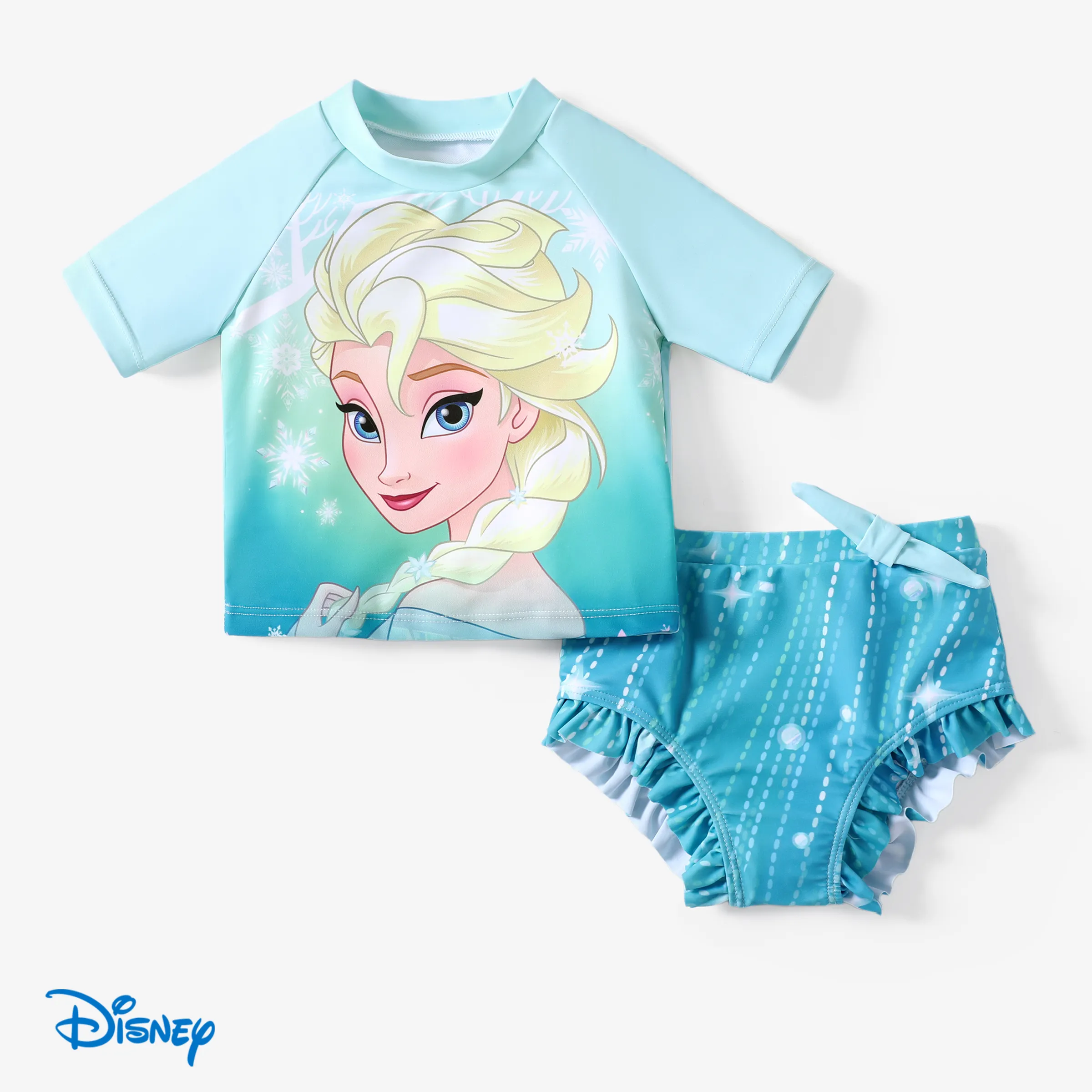 迪士尼冰雪奇緣幼兒女孩 Elsa 2pcs 角色印花短袖泳衣
