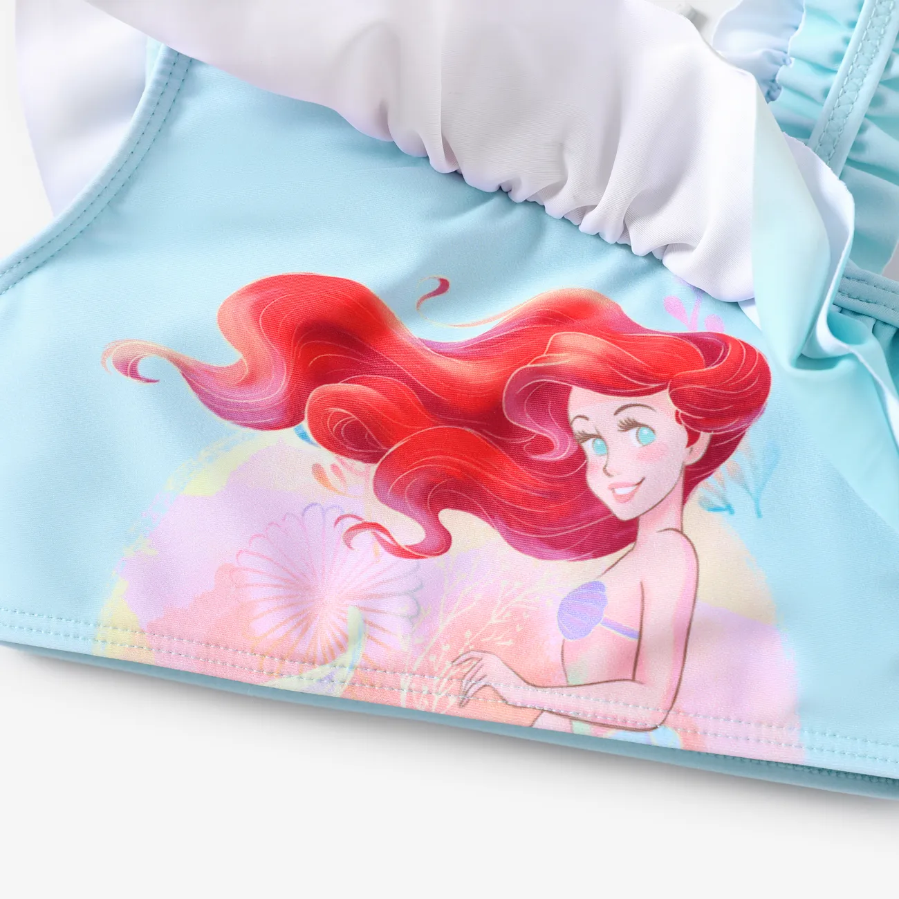 Disney Princess Toddler Girls Ariel 2pcs Tie-dye Magical Gradient Mermaid Print Ruffle Bow Swimsuit Colorful big image 1