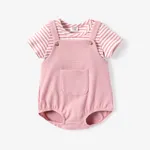 Baby Boy/Girl 2pcs Striped Tee and Solid Overalls Set Mauve Pink