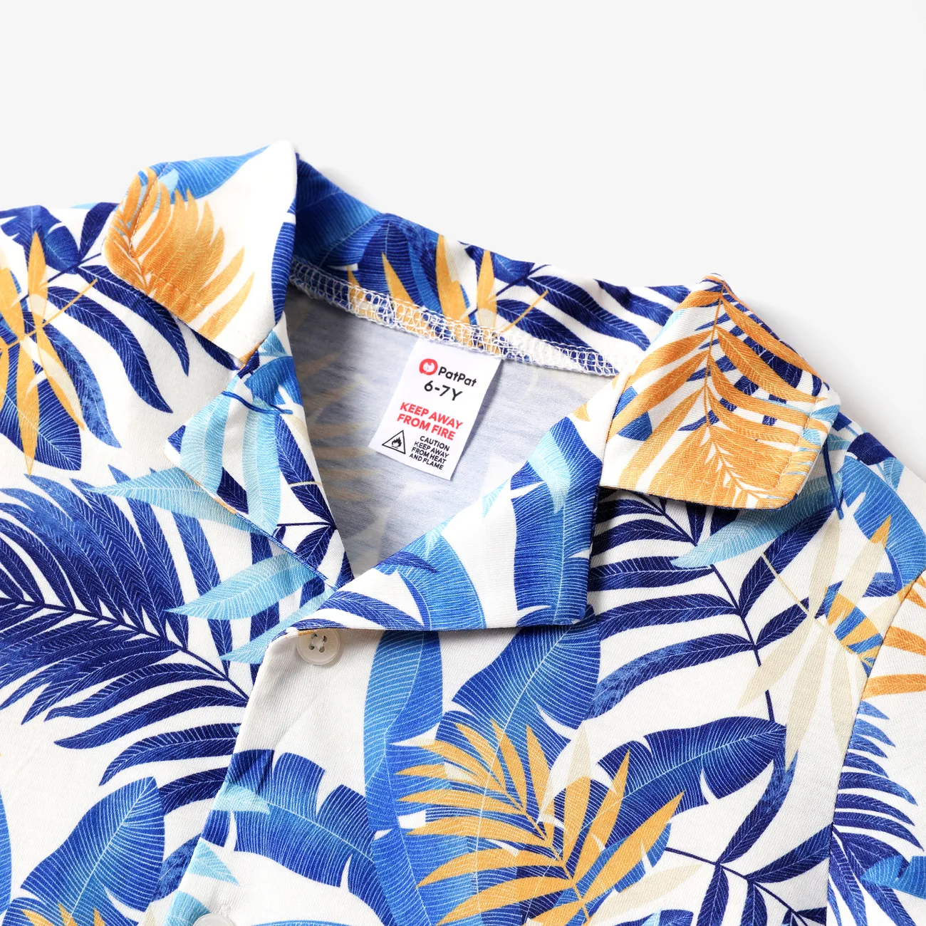 Kid Boy 2pcs Tropical Plants Print Pajama Shirt and Shorts Set Blue big image 1