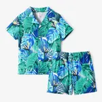 Kid Boy 2pcs Tropical Plants Print Pajama Shirt and Shorts Set Multicolour-1