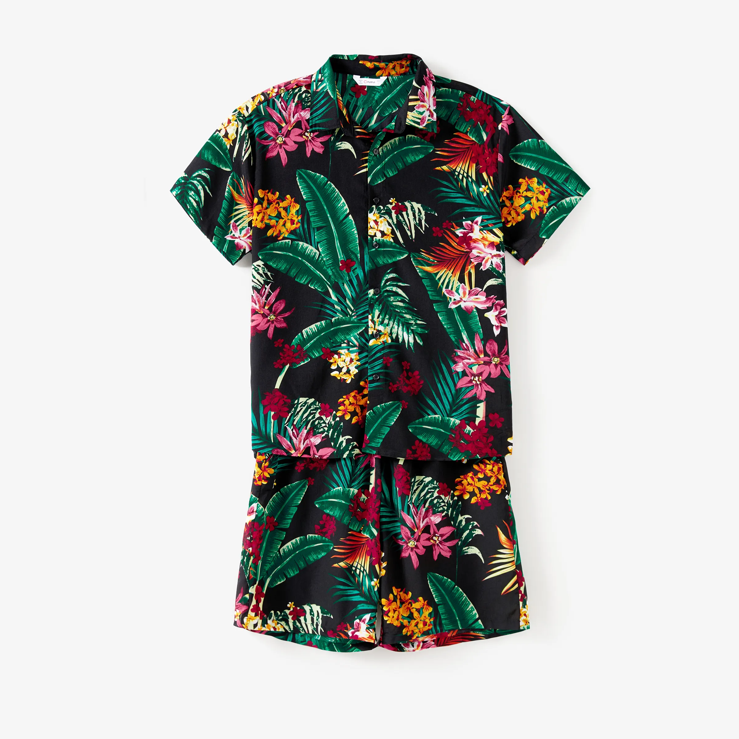 Family Matching Sets Tropical Plant Floral Shirt and Drawstring Shorts with Pockets