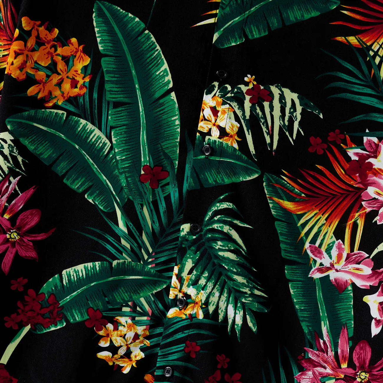 Familien-Looks Tropische Pflanzen und Blumen Kurzärmelig Familien-Outfits Sets schwarz big image 1