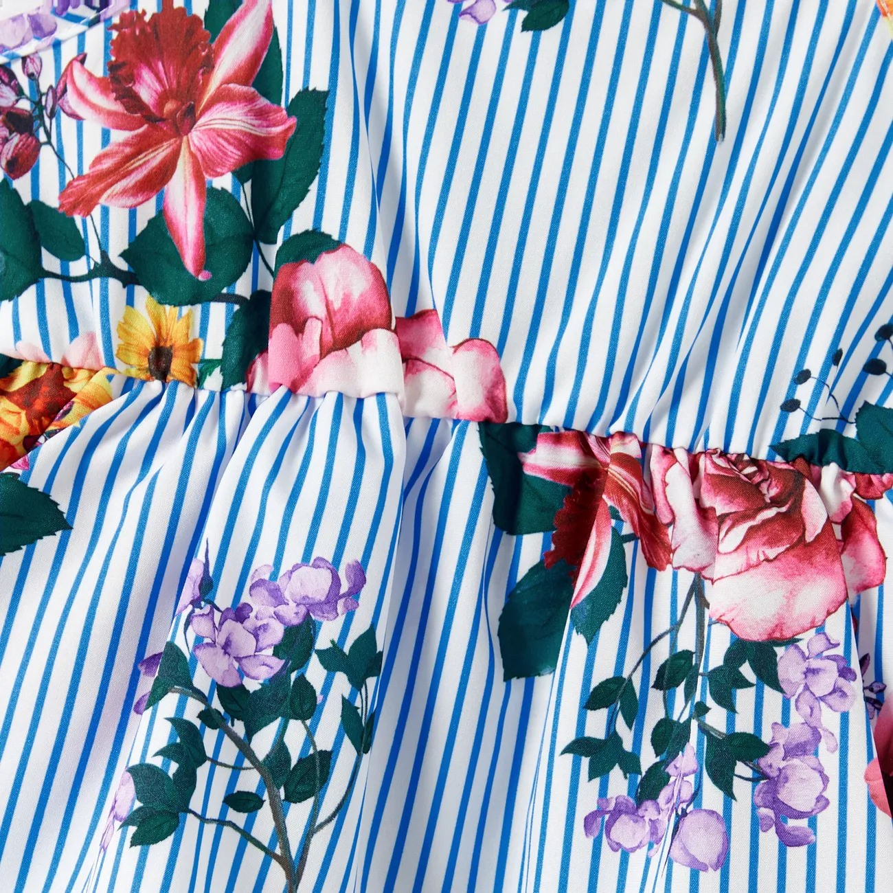 Family Matching Sets Denim Blue Short-Sleeve Shirt and Floral Print Shirred Top Strap Dress  DENIMBLUE big image 1