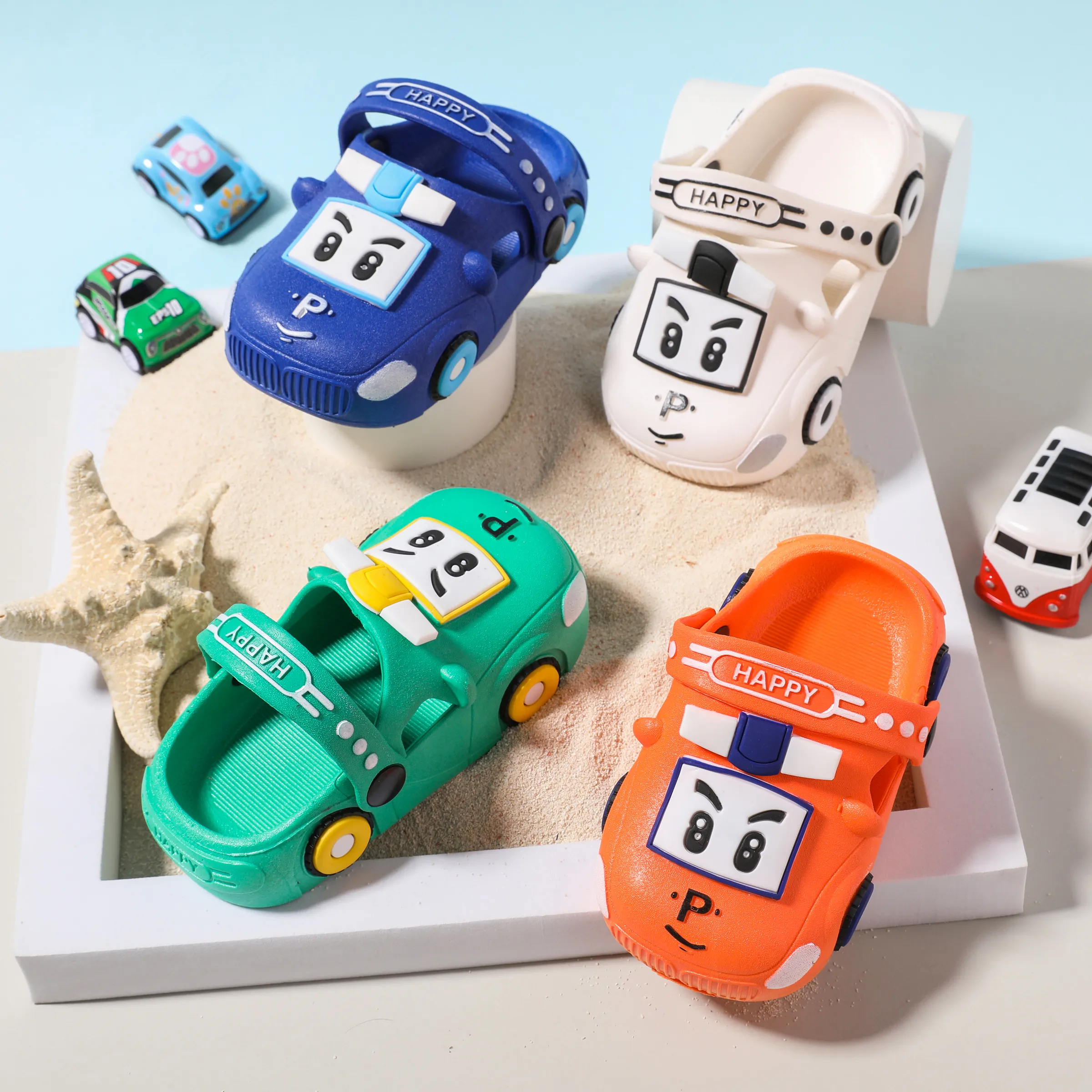 

Toddler/Kid Boy/Girl Solid Color Car Shape Cute Cartoon Hole Beach Shoes