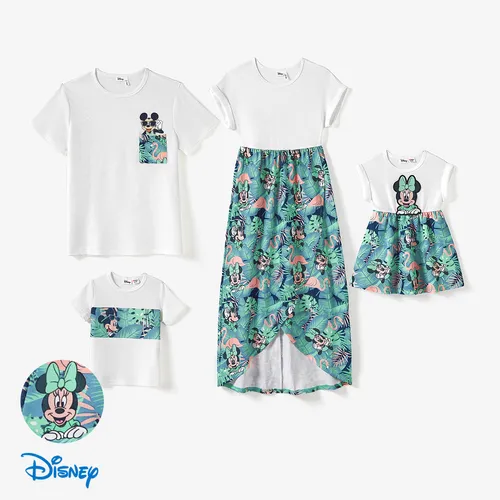 Disney Mickey and Friends Family Matching Tropical Botanical Print Waffle Fabric Camiseta/Vestido