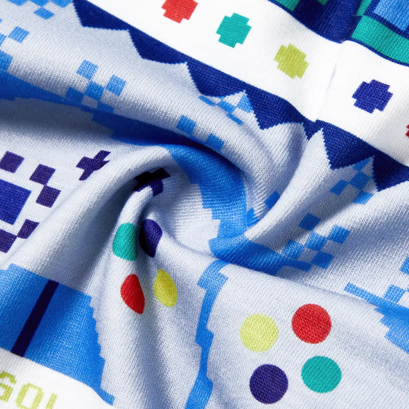 Family Matching Game Theme Fair Isle Pattern Pockets Pajamas Sets (Flame Resistant) Blue big image 1