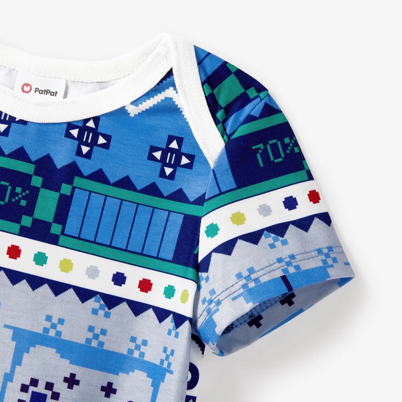 Family Matching Game Theme Fair Isle Pattern Pockets Pajamas Sets (Flame Resistant) Blue big image 1