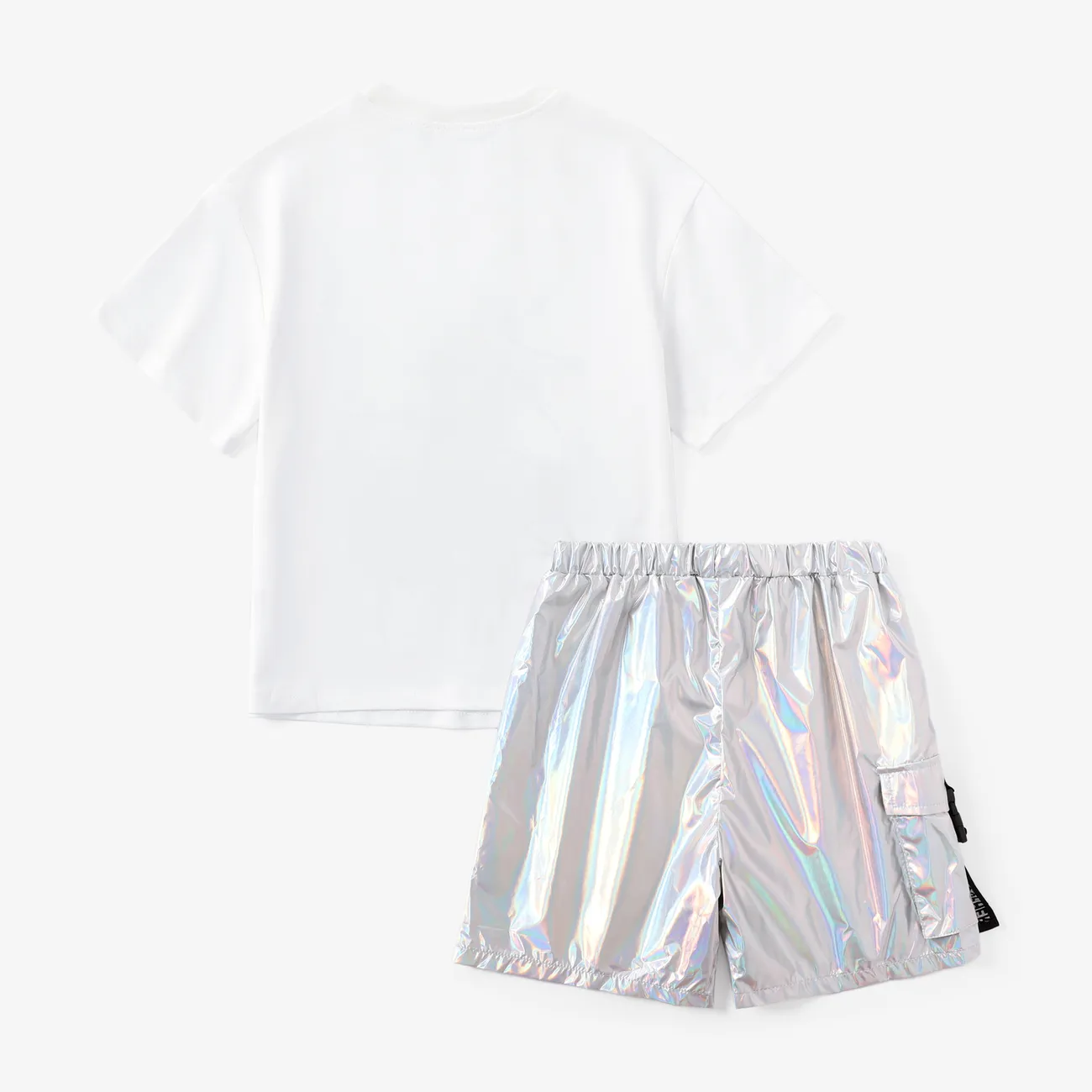Kid Boy/Girl 2pcs Laser Fabric Irregular Print Tee and Shorts Set White big image 1