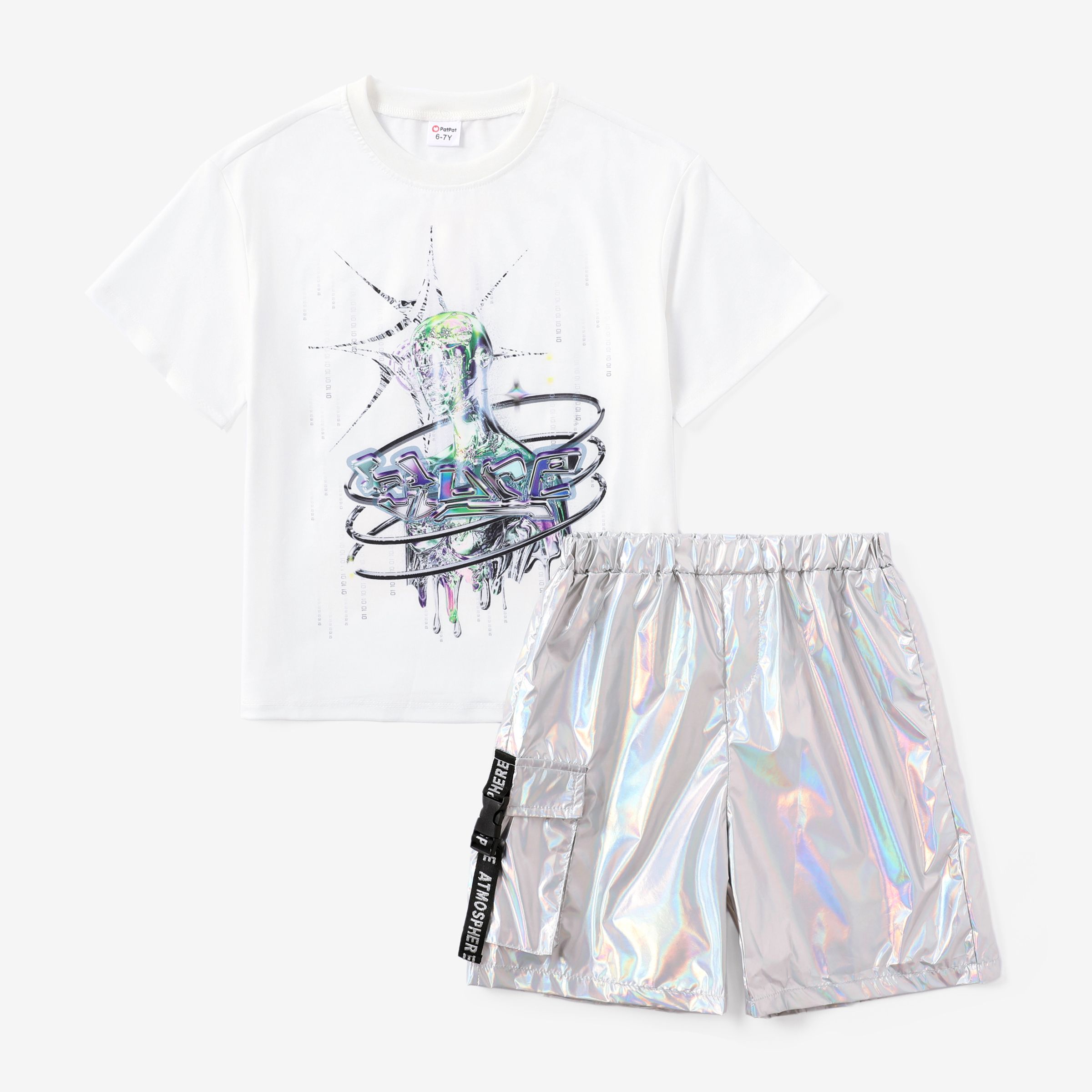 Kid Boy/Girl 2pcs Laser Fabric Irregular Print Tee and Shorts Set