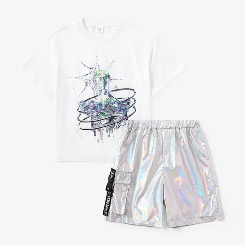 Kid Boy/Girl 2pcs Laser Fabric Irregular Print T-Shirt und Shorts Set