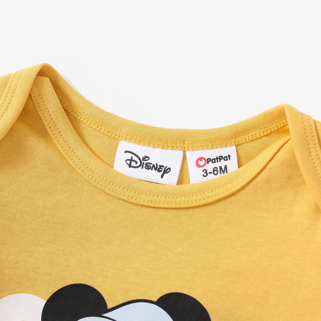 Disney Mickey and Friends Baby Boys/Girls 1pc Naia™ Cotton Funny Mickey Mouse Print Romper Yellow big image 1