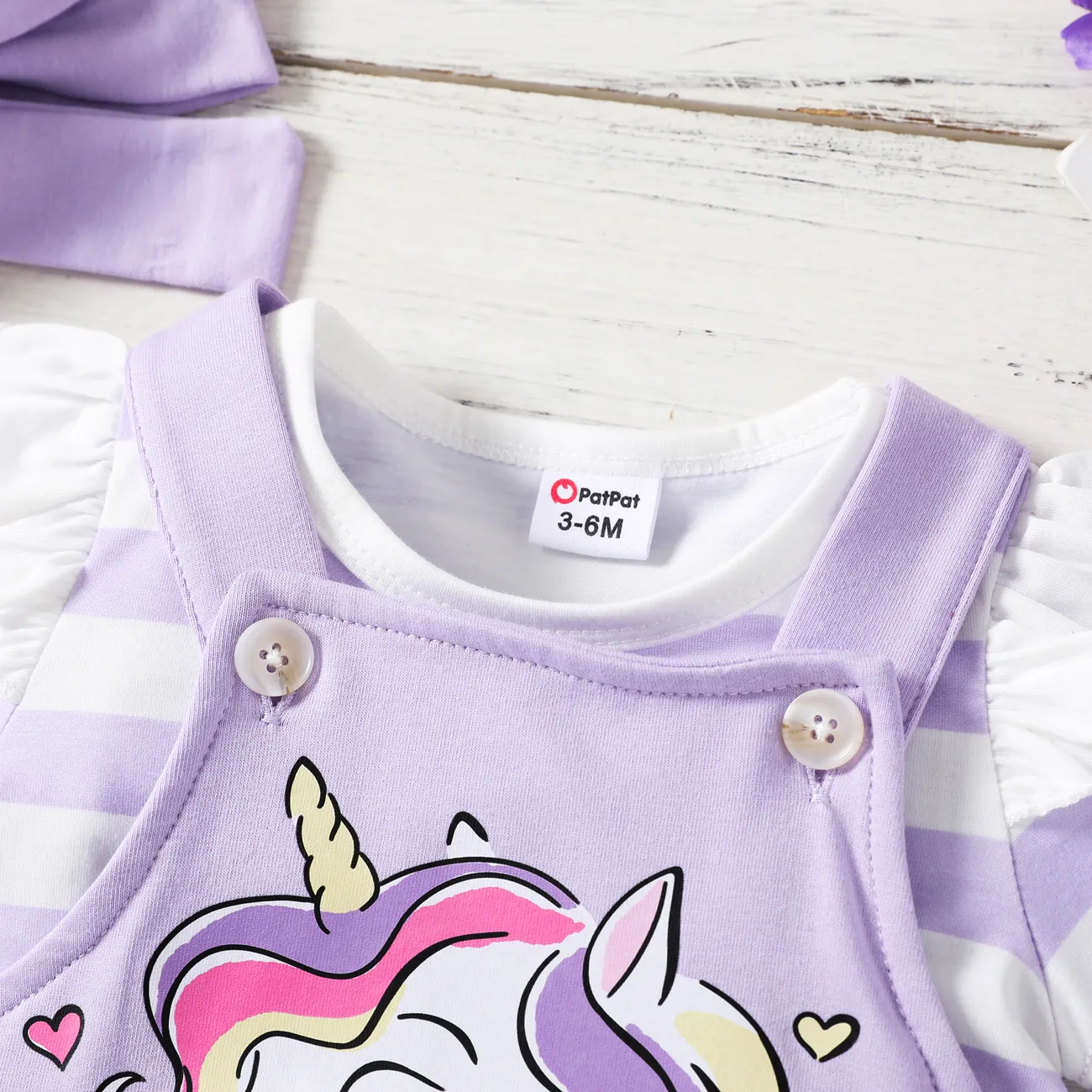 3件 嬰兒 女 獨角獸 甜美 短袖 嬰兒套裝 紫色 big image 1