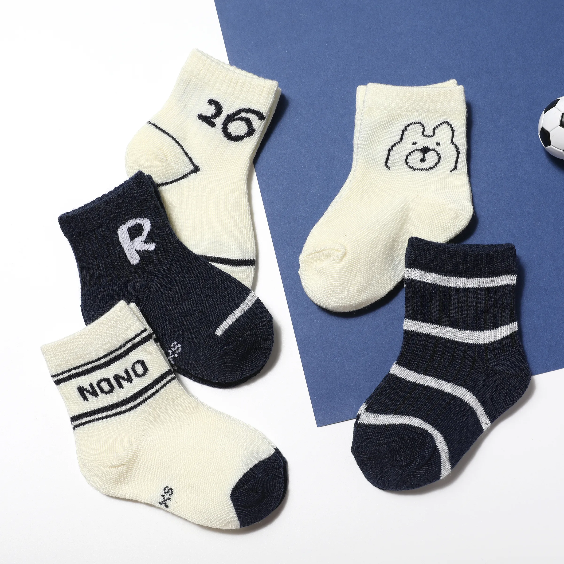 5er-Pack Baby-/Kleinkind-Mädchen/Junge Lässige Buchstaben Und Zahlen Mid-Calf Socken