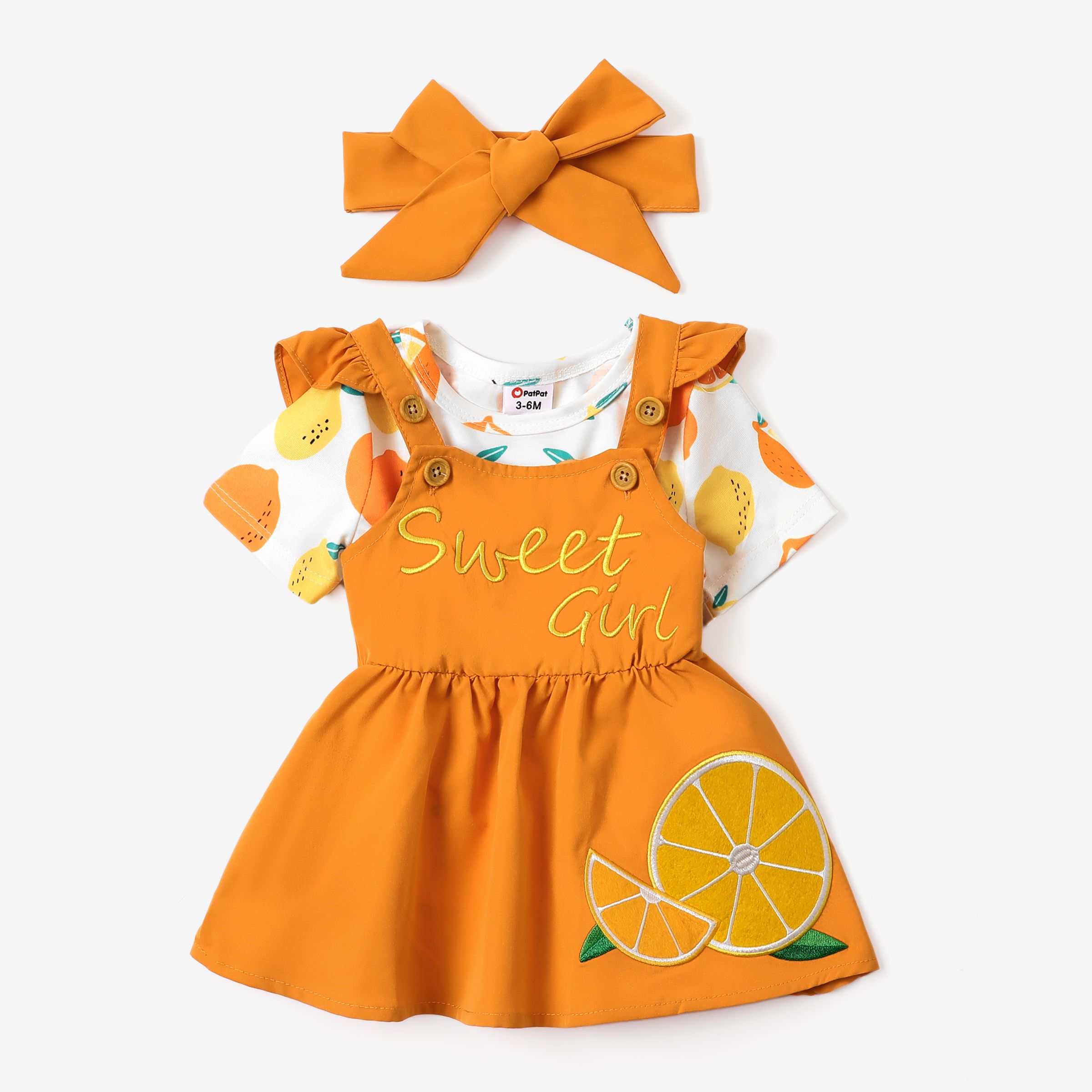 Baby Girl 2pcs Fruit Embroidered Flutter Sleeve Dress and Headband Set