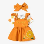 Baby Girl 2pcs Fruit Embroidered Flutter Sleeve Dress and Headband Set Orange
