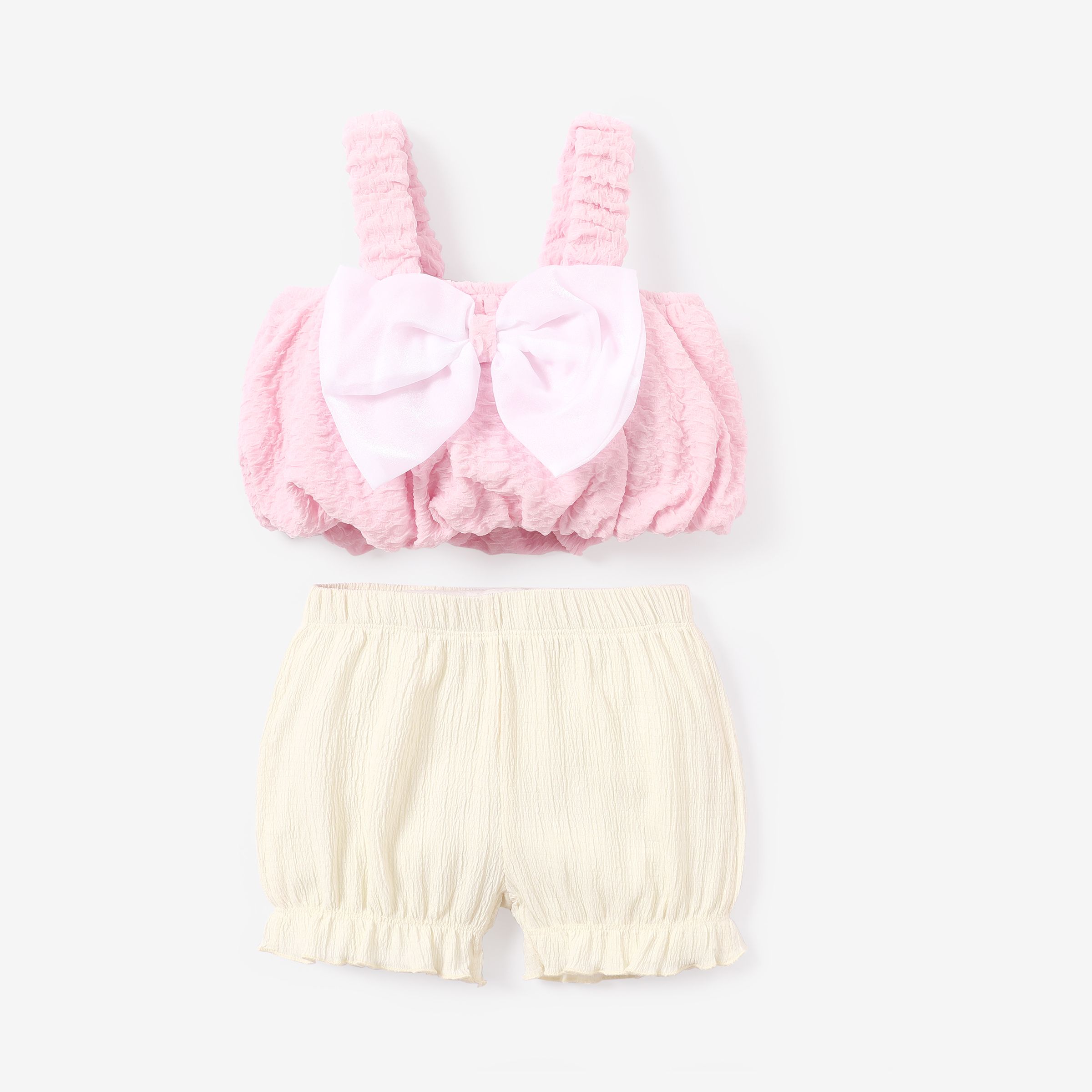 Toddler Girl 2pcs Bowknot Design Textural Fabric Camisole and Shorts Set